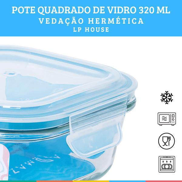 Imagem de Kit 4 Potes Quadrado Vidro 320ml Vedação Hermética LP House