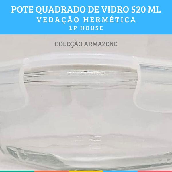 Imagem de Kit 4 Potes Quadrado Vidro Vedação Hermética 520ml LP House