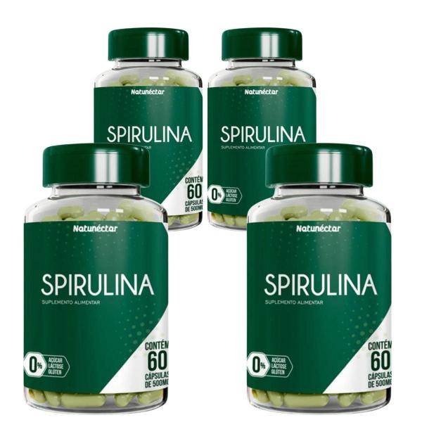 Imagem de Kit 4 Potes Spirulina Suplemento Alimentar Natural Vitaminas 100% Puro Natunéctar 240 Capsulas