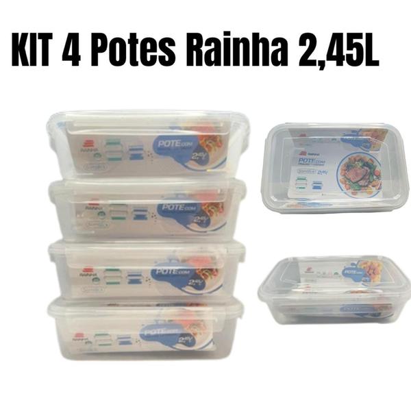 Imagem de Kit 4 Potes Transparente Hermético 2450ML Rainha