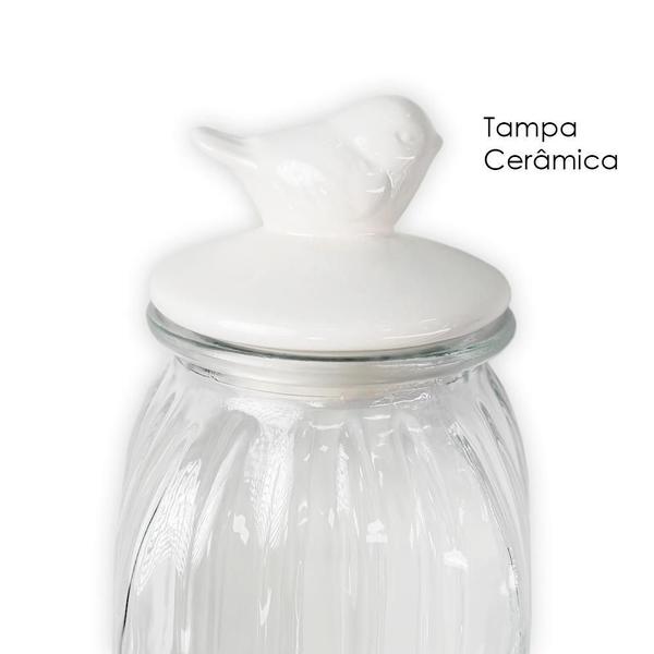 Imagem de Kit 4 Potes Vidro Tampa Cerâmica Pássaro 750Ml Class Home