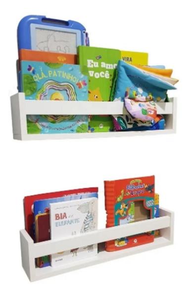 Imagem de Kit 4 Prateleira 60cm livro infantil revistas brinquedos, MDF branco