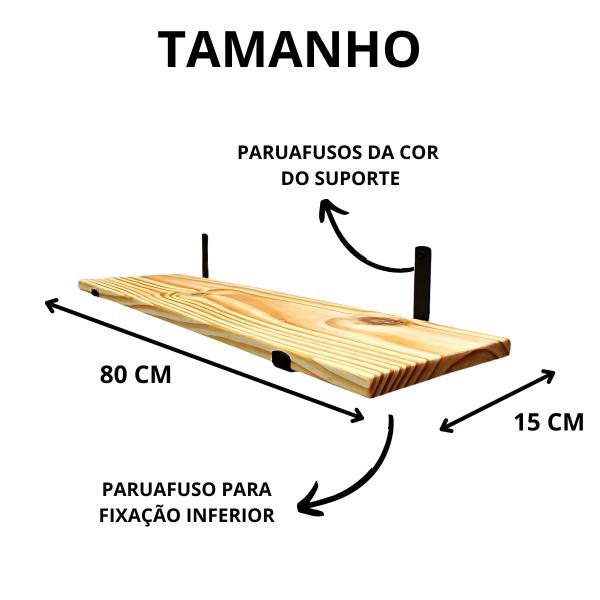 Imagem de Kit 4 Prateleira Industrial Suporte MF Estante Madeira 80x15