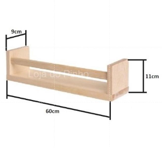 Imagem de Kit 4 Prateleiras de Pinus Natural Organizadora 60x10cm 100% Madeira Com Suportes Invisíveis