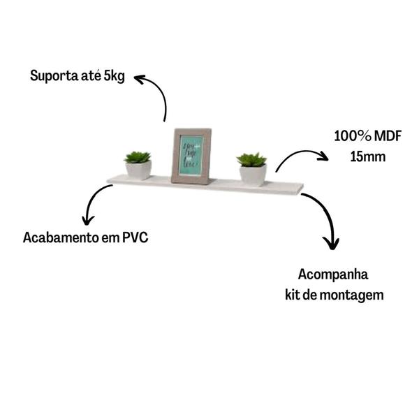 Imagem de Kit 4 Prateleiras MDF Branco 50X15 Sala Quarto Banheiro Cozinha