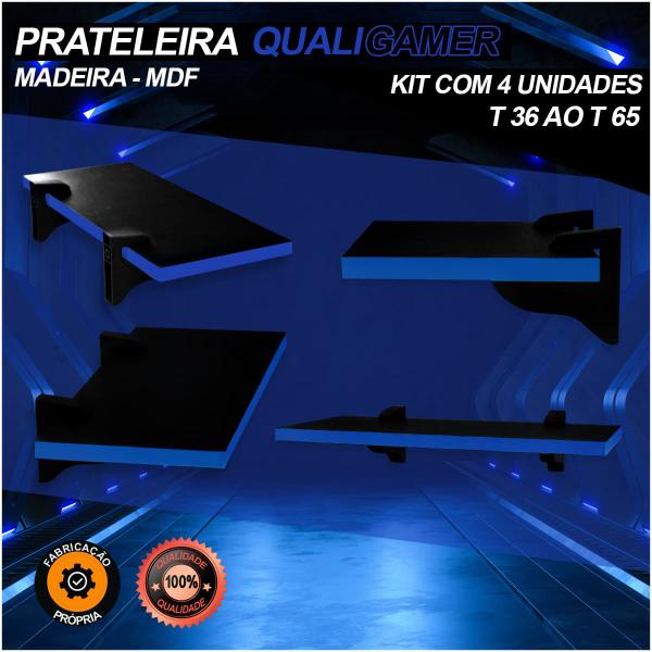 Imagem de Kit 4 Prateleiras MDF Preto Para Quarto Gamer Geek Organizadora