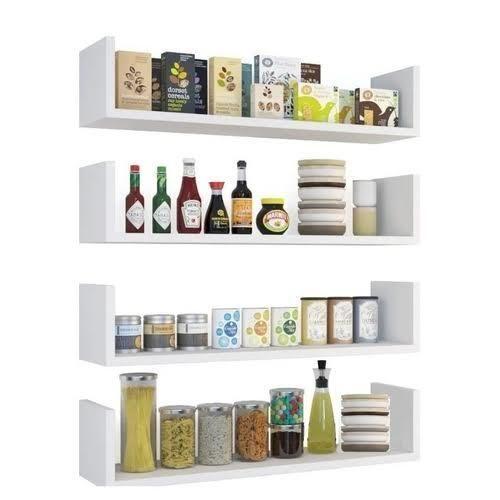 Imagem de Kit 4 Prateleiras Nicho U MDF Branco Organiza Cozinha (50cmx10cmx10cm) - Linha Multiuso