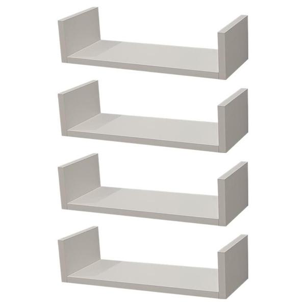 Imagem de Kit 4 Prateleiras Nichos em U 70x20 MDF Branco com Suporte Flutuante Invisível