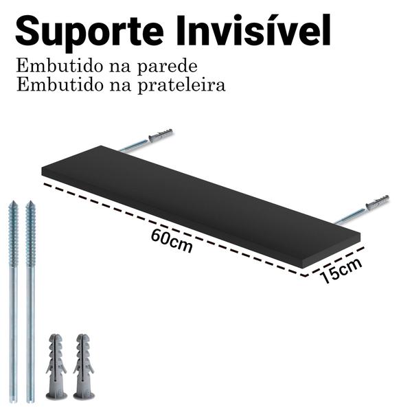 Imagem de Kit 4 Prateleiras Suspensas Suporte Invisível MDF Decoração Nicho