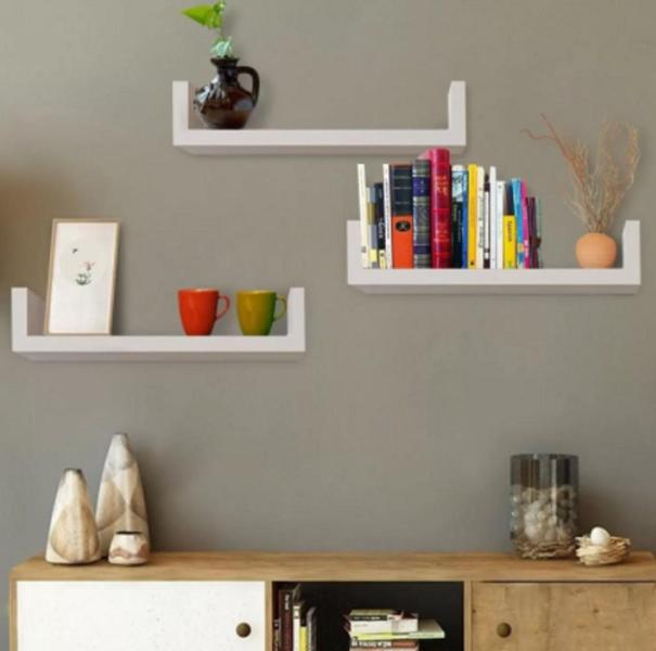 Imagem de Kit 4 Prateleiras U 30cm Nicho MDF Branco Livros Decoração