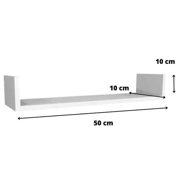 Imagem de Kit 4 Prateleiras U MDF Branco (50cmx10cmx10cm) - Multiuso