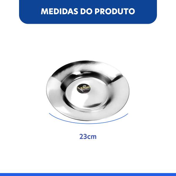 Imagem de KIT 4 Prato Inox 23CM Grande Funcional Resistente Inoxidável