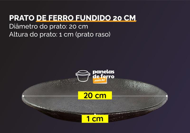 Imagem de Kit 4 Pratos de Ferro Fundido Preto para Restaurante 20 cm Santana