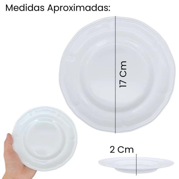 Imagem de Kit 4 Pratos de Sobremesa 17 Cm Borda Decorada + Tigela Formato Flor 650ml em Melamina  Bestfer 