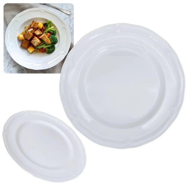 Imagem de Kit 4 Pratos Fundos 22,5 Cm + 4 Pratos Rasos 26,5 Cm + Travessa 40,5 Cm Retangular Buffet em Melamina / Plastico  Bestfer 