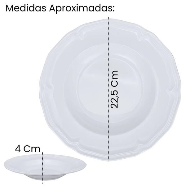 Imagem de Kit 4 Pratos Fundos 22,5 Cm + 4 Pratos Rasos 26,5 Cm + Travessa 40,5 Cm Retangular Buffet em Melamina / Plastico  Bestfer 