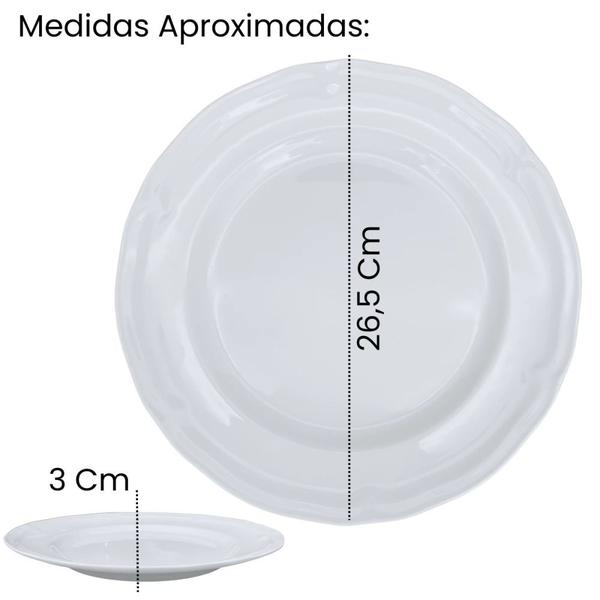 Imagem de Kit 4 Pratos Rasos 26,5cm Borda Decorada + Tigela Formato Flor 650ml em Melamina Premium  Bestfer 