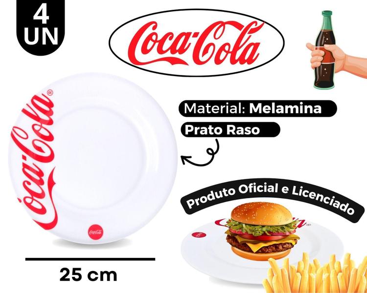 Imagem de Kit 4 Pratos Rasos Da Coca-Cola  Temático Melamina