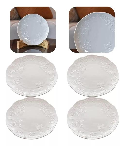 Imagem de Kit 4 Pratos Rasos de Sobremesa De Porcelana New Bone 19cm Lyor