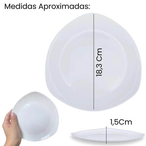 Imagem de Kit 4 Pratos Rasos Triangulares 21,6 Cm + 4 Pratos Sobremesa 18,3 Cm + Travessa Curva 30 Cm Melamina / Plastico  Bestfer 