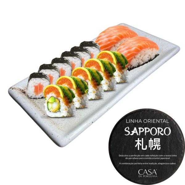 Imagem de Kit 4 Pratos Servir Sushi Porcelana Retangular 22x11cm Creme