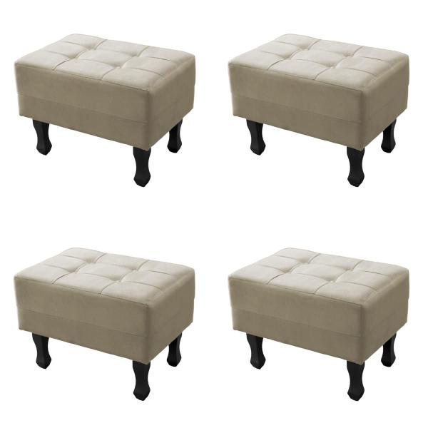 Imagem de Kit 4 Puff Banqueta Retanguar Decorativo Para Sala de Estar Bella Pés Madeira Suede Bege Claro