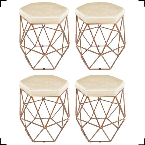 Imagem de Kit  4 Puff Decorativo Hexagonal Aramado Para Sala Quarto - Clique E Decore 