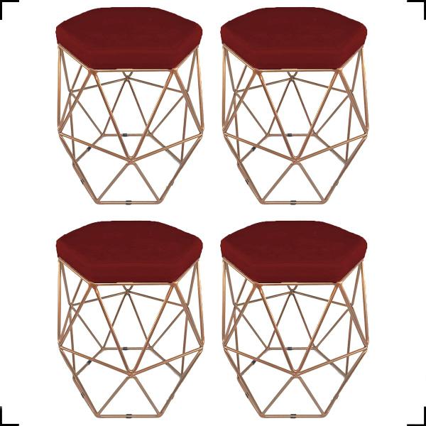 Imagem de Kit  4 Puff Decorativo Hexagonal Aramado Para Sala Quarto - Clique E Decore 