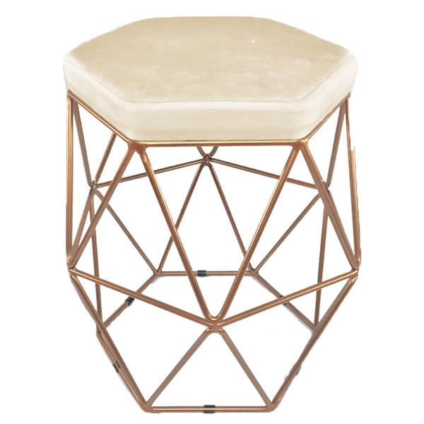 Imagem de Kit 4 puff decorativos para sala hexagonal aramado base bronze suede bege - clique e decore