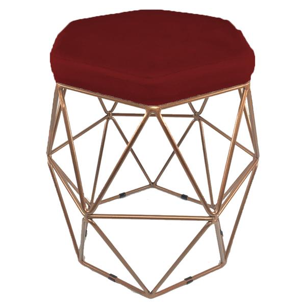 Imagem de Kit 4 puff decorativos para sala hexagonal aramado base bronze suede bordô - cique e decore