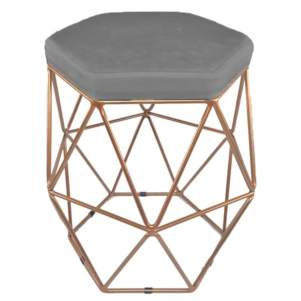 Imagem de Kit 4 puff decorativos para sala hexagonal aramado base bronze suede cinza - clique e decore