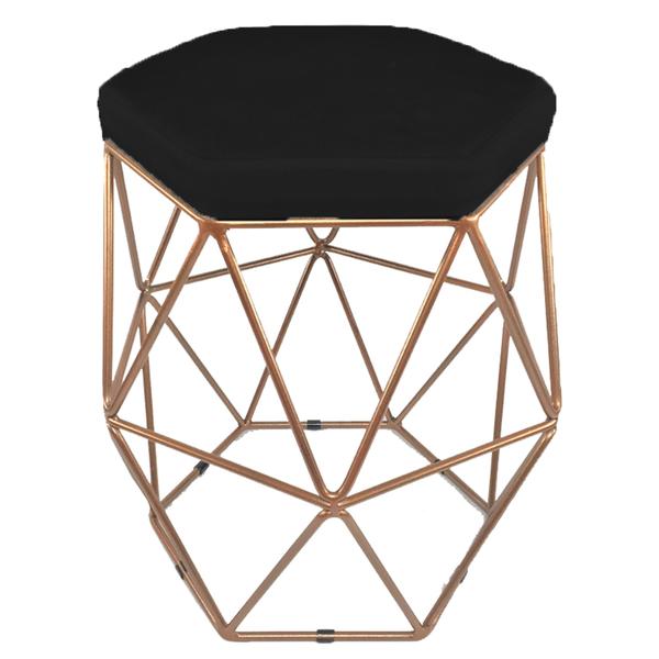 Imagem de Kit 4 puff decorativos para sala hexagonal aramado base bronze suede preto - clique e decore