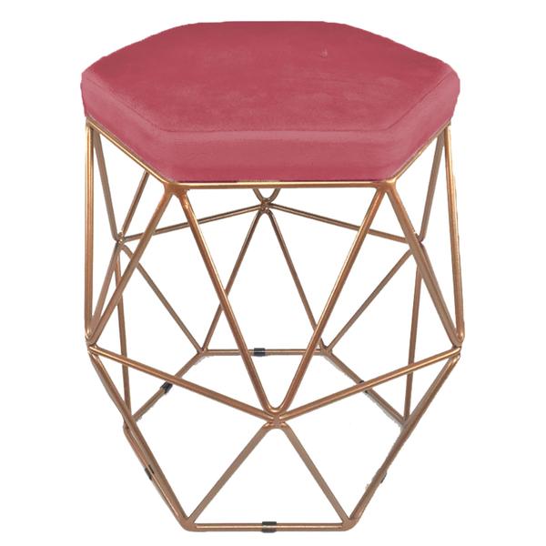 Imagem de Kit 4 puff decorativos para sala hexagonal aramado base bronze suede rosê - clique e decore