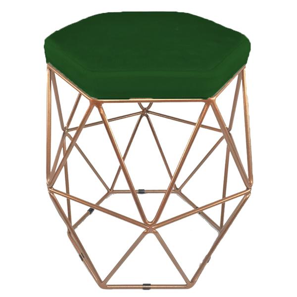 Imagem de Kit 4 puff decorativos para sala hexagonal aramado base bronze suede verde - cique e decore