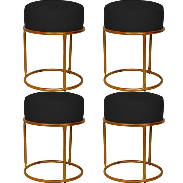 Imagem de Kit 4 puff decorativos para sala luxe base cobre suede preto - clique e decore