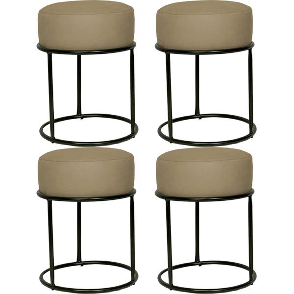 Imagem de Kit 4 puff decorativos para sala luxe base preta suede nude - clique e decore