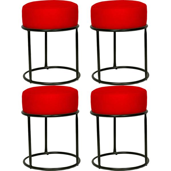 Imagem de Kit 4 puff decorativos para sala luxe base preta suede vermelho - clique e decore