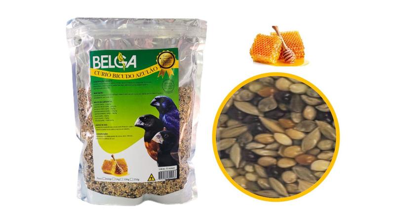 Imagem de Kit 4 Rações Mistura Pássaro  Curió Bicudo Azulão Mel 500 Gr Belga