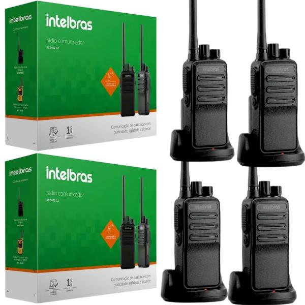 Imagem de Kit 4 Rádio Comunicador Intelbras RC3002 Com Carregador V8 Bivolt