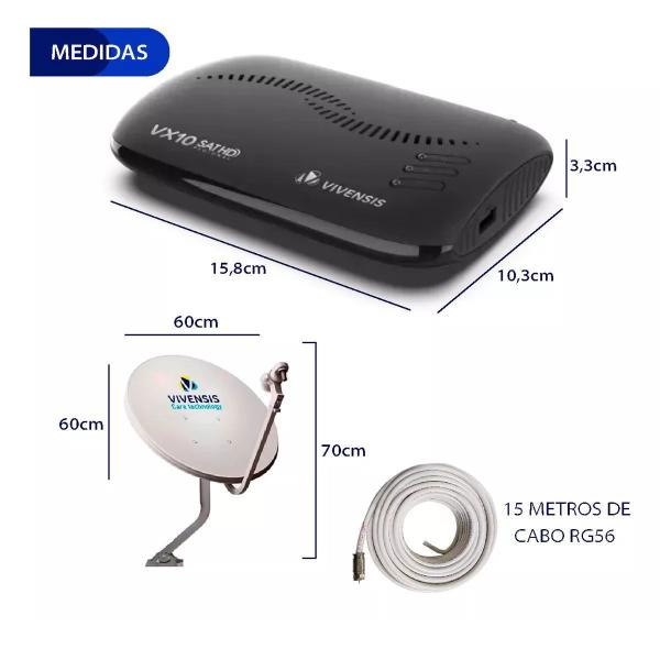 Imagem de Kit 4 Receptores Vivensis + Antena + Lnbf Quadruplo + Cabos