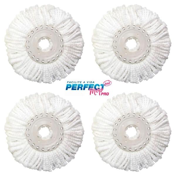 Imagem de Kit 4 Refil Perfect Pro Microfibra 16Cm Diâmetro Mop Giratório 360 Limpeza Esfregão 972231