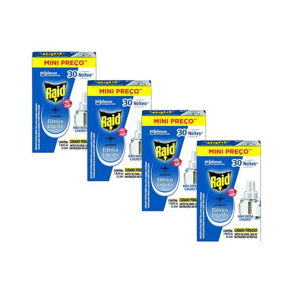 Kit 4 Refil Repelente ElĂ©trico Raid LĂquido 21,9ml Kit 4 Refil Repelente ElĂ©trico Raid LĂquido 21,9ml