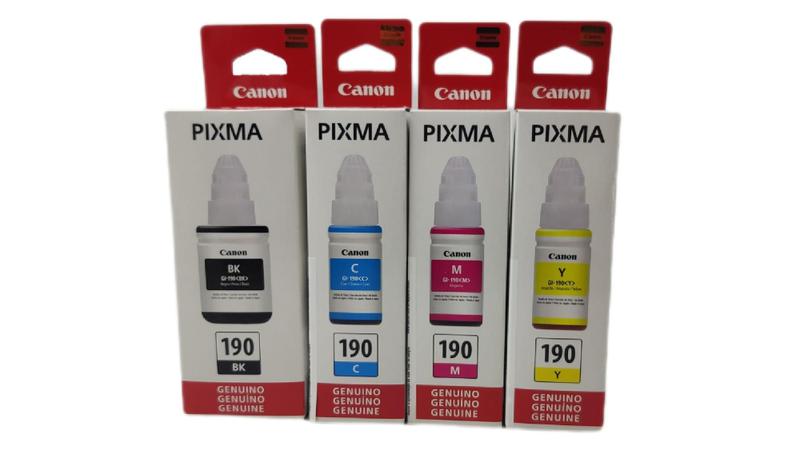 Kit 4 refil tinta original Canon GI190 G1100 G2100 G3100 G4100 Imagem de Kit 4 refil tinta original Canon GI190 G1100 G2100 G3100 G4100