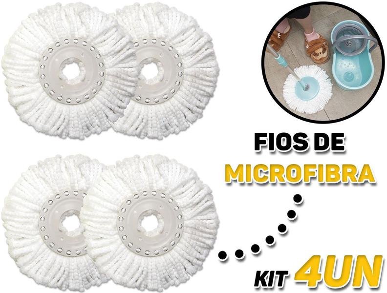 Imagem de Kit 4 Refis P/ Mop Giratório Limpeza Prática Cor Branco Mor 008299