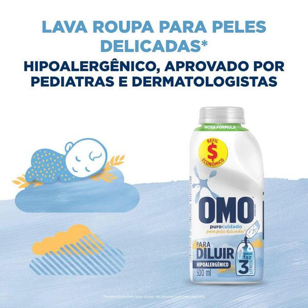 Imagem de Kit 4 Refis Sabão Líquido Omo Puro Cuidado Para Diluir 500ml cada