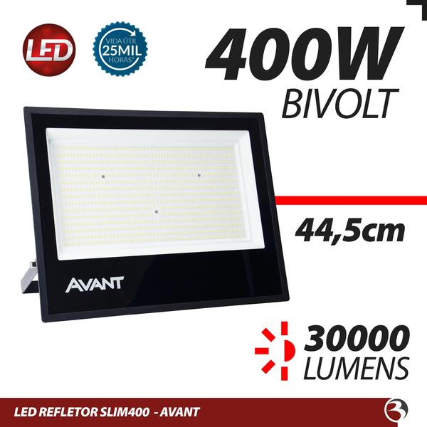 Imagem de Kit 4 Refletor 400w Led Branco Frio 6500k Holofote Bivolt a Prova D'agua Slim Avant