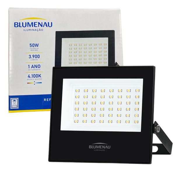 Kit 4 Refletor Holofote Led Slim 50w Branco Neutro 4100k Ip66 - Blumenau Iluminação Imagem de Kit 4 Refletor Holofote Led Slim 50w Branco Neutro 4100k Ip66