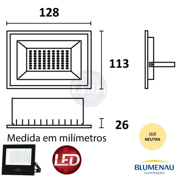 Kit 4 Refletor Holofote Led Slim 50w Branco Neutro 4100k Ip66 - Blumenau Iluminação Imagem de Kit 4 Refletor Holofote Led Slim 50w Branco Neutro 4100k Ip66