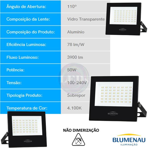Kit 4 Refletor Holofote Led Slim 50w Branco Neutro 4100k Ip66 - Blumenau Iluminação Imagem de Kit 4 Refletor Holofote Led Slim 50w Branco Neutro 4100k Ip66
