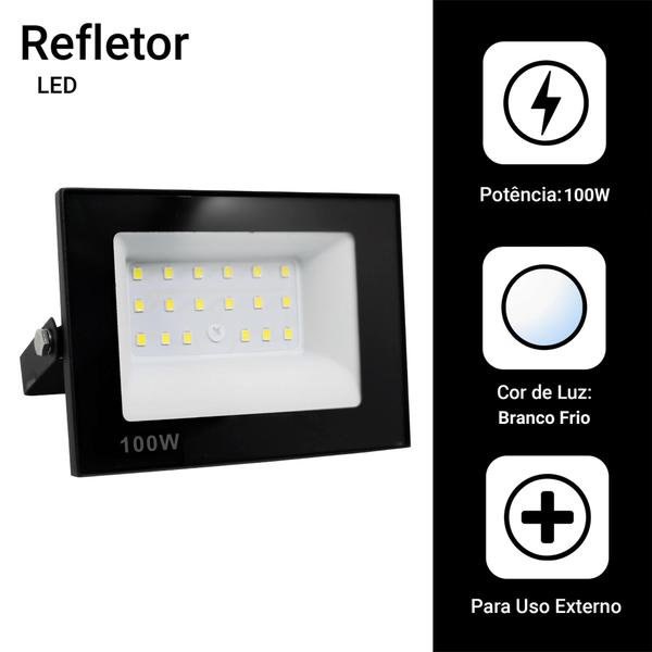 Imagem de Kit 4 Refletor Led 100w Holofote Bivolt Prova D'água Luz Branco Frio